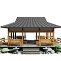 Ancient built pavilion Japanese style courtyard landscape sketch leisure pavilion tea room 3d model