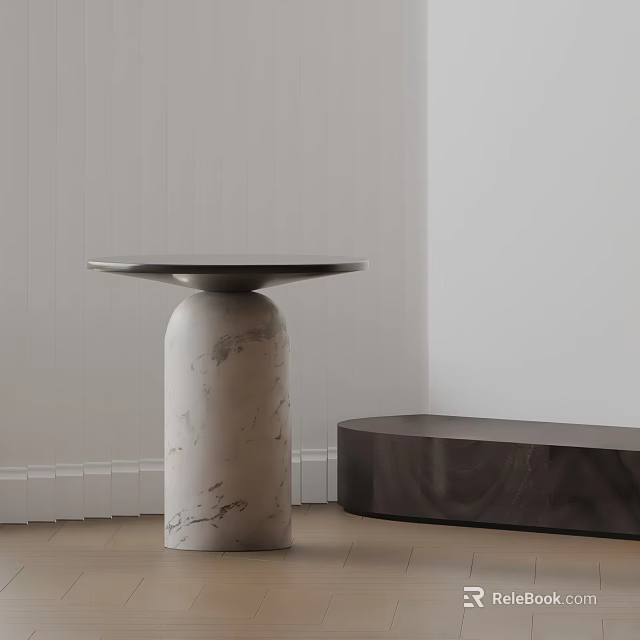 Modern Minimalist Side Table With Round Top And Smooth Marble Base Design 3d model 