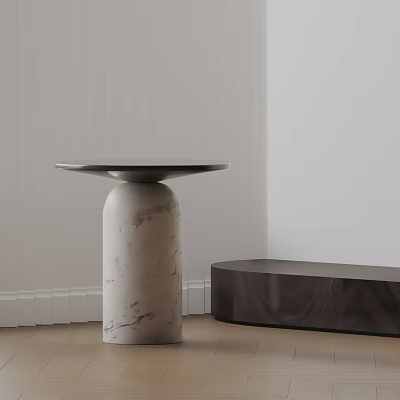 Modern Minimalist Side Table With Round Top And Smooth Marble Base Design 3d model