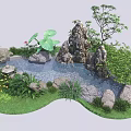 Decorative Garden Ornament with Rockery Small Pond Lotus Leaves and Green Plants