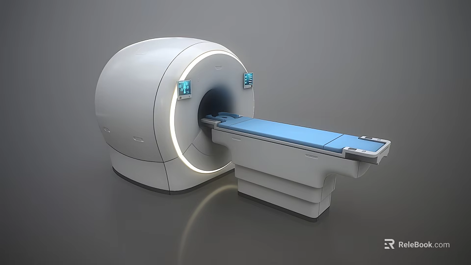 Advanced Medical Imaging Equipment With Circular Scanner Blue Patient Table And Control Screens 3d model 