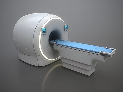 Advanced Medical Imaging Equipment With Circular Scanner Blue Patient Table And Control Screens 3d model