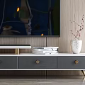 Modern TV Stand with Wooden Wall Backdrop TV Table Lamp Books and Vase