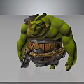 Green Creature Character With Bulky Body Wooden Barrel Belt And Tools On Waist