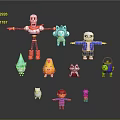 Colorful Game And Movie Characters In Various Cartoon Styles And Poses