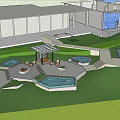 Outdoor Resort Landscape Design With Swimming Pools Seating Areas Pathways And Building Structures