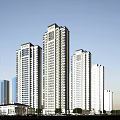 Modern High Rise Residential Buildings Exterior With Glass Windows And Urban Skyline