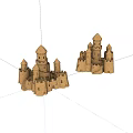 Two Intricate Sandcastles With Tower Spires And Castle Shaped Structures