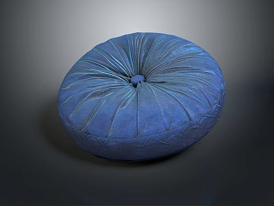 Blue Round Pleated Cushion With Center Button For Home Seating Decor 3d model
