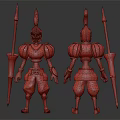 Medieval Knight Double View Design With Armor Spear And Red Blue Striped Pants