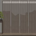 Modern Wooden Partition Screen With Vertical Slats And Mountain Pattern Backlit For Interior Design 3d model