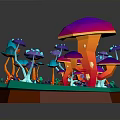 Colorful Mushroom 3D Scene With Umbrella Shaped Caps Red Base And Blue Pathway