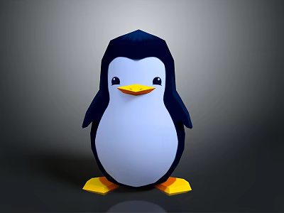 Cute Penguin Toy With Blue Black Head White Belly And Yellow Beak Feet 3d model