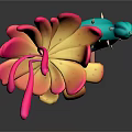 Cartoon Cactus Character With Colorful Pink Yellow Flowers And Green Stem In Red Pot