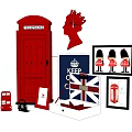 British Theme Decorative Ornament Set Featuring Red Telephone Booth Queen Silhouette Royal Guards And Union Jack