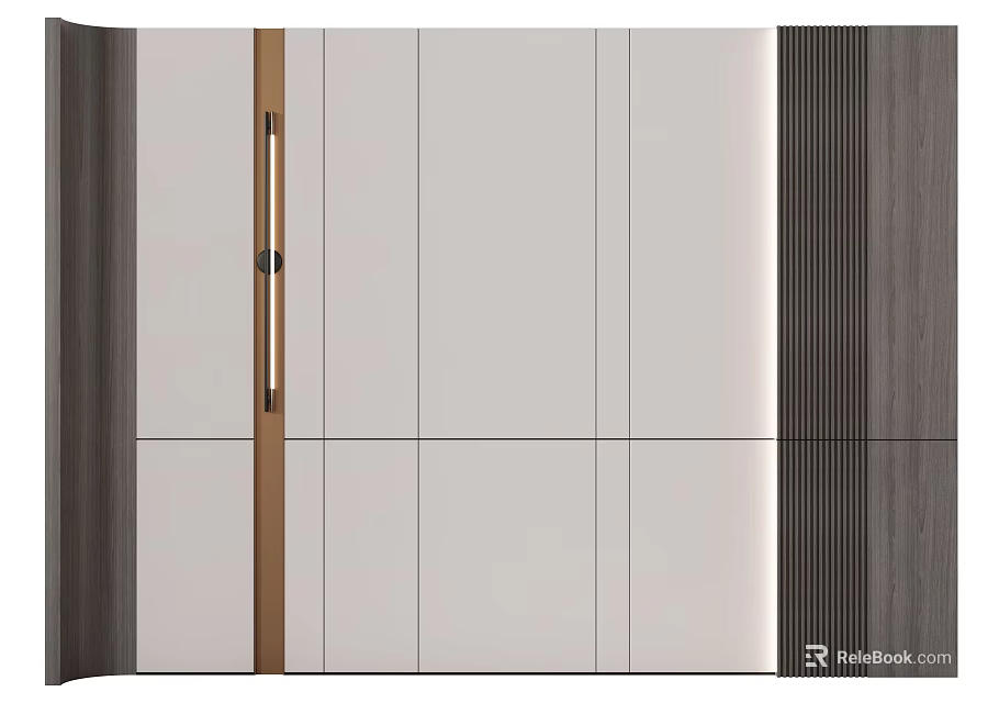 Modern Sofa Backdrop Wall Interior Design With Wooden Strips And White Panel Accents 3d model