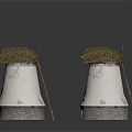 Decorative Windmill Model Equipment With Wooden Blades Straw Roof White Body And Stone Base