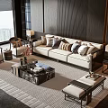 Modern Living Room Sofa Coffee Table Set With Beige Upholstery Marble Top And Decorative Cushions