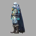 Man In Blue Cloak With Golden Ornaments And Headpiece Wearing Gloves And Boots