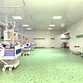 Hospital Ward Interior With Multiple Medical Beds Equipment Green Floor And Ceiling Lights