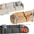 Modern Sectional Sofas In Different Styles And Colors With Pillows And Blankets 3d model