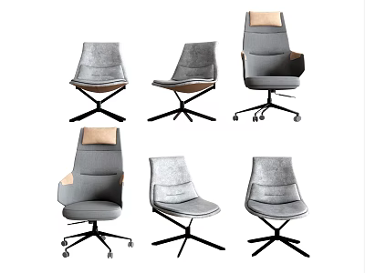 Modern Office Chairs In Gray Fabric With Various Designs Including Wheels And Metal Bases 3d model