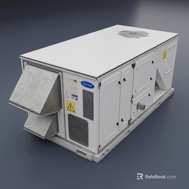 Industrial White Air Conditioning Fan Featuring Control Panel and Warning Labels 3d model