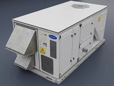 Industrial White Air Conditioning Fan Featuring Control Panel and Warning Labels 3d model