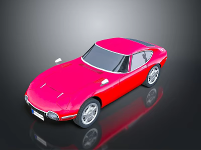 Glossy Red Sports Car With Vintage Design Sleek Body Rounded Front And Silver Wheels 3d model
