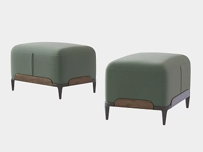 Modern Green Ottoman Footstool With Wooden Base And Black Slim Legs 3d model