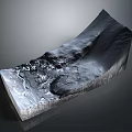 Detailed 3D Topographic Terrain Model With Rugged Mountainous Features And Curved Surface