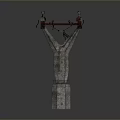 Rusty Metal Elevated Structure With Multi Layered Platform And Stone Pillar