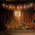 HLA Store Entrance Display With Golden Curtains String Lights And Plant Decorations