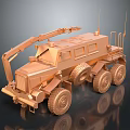 Bronze Colored Military Engineering Vehicle With Six Wheels Mechanical Arm And Antennas