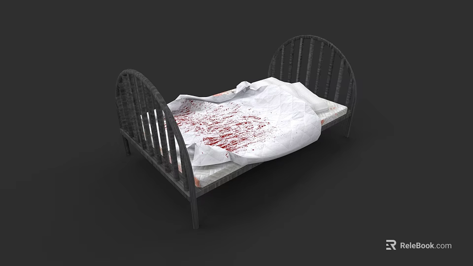 Vintage Iron Frame Bed With White Sheet And Red Pattern Accents 3d model 