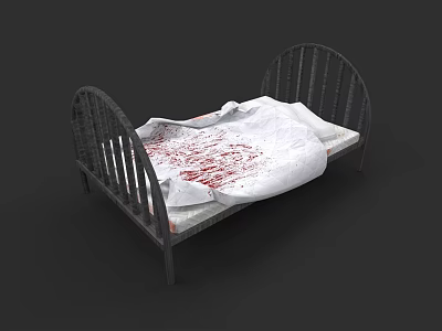 Vintage Iron Frame Bed With White Sheet And Red Pattern Accents 3d model