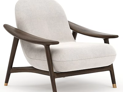Modern Minimalist Lounge Chair With Light Gray Fabric Dark Wood Arms And Gold Metal Feet 3d model