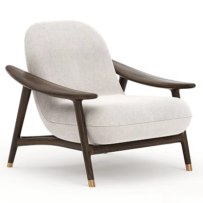 Modern Minimalist Lounge Chair With Light Gray Fabric Dark Wood Arms And Gold Metal Feet 3d model