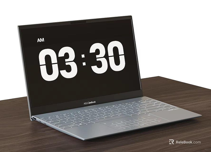 ASUS Laptop With Screen Showing AM 03 30 Placed On Wooden Table 3d model 