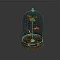 Decorative Ornament Set with Glass Dome and Butterfly Decorations on Copper Base