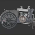 Vintage Tractor With Large Wheels Exposed Mechanical Engine And Metal Body