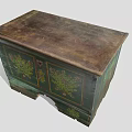 Vintage Wooden Storage Cabinet With Green Finish And Floral Painted Patterns