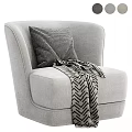 Cozy Gray Single Sofa with Soft Gray Pillow and Herringbone Pattern Blanket 3d model