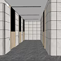 Modern Elevator Hallway Design With White Stone Walls Wooden Ceiling Accents And Sleek Entryway Finishes