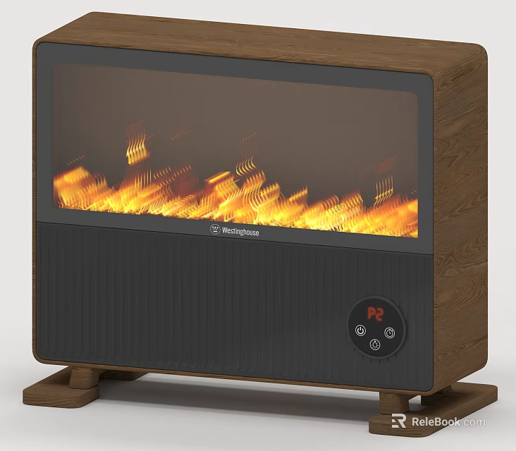 Montpellier Modern Electric Fireplace With Realistic Flame Effect Digital Temperature Display And Control Buttons 3d model 