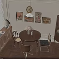 Modern Round Dining Table Set With Chairs Wooden Sideboard Wall Art Vase And Wall Clock