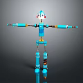 Blue Robot Game And Movie Character With Red Ears Orange Joints Outstretched Arms