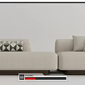 Modern Beige Sectional Sofa With Geometric Pattern Cushions And Wooden Legs 3d model