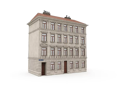 Classical European Style Building With Red Roof Beige Walls And Multiple Windows 3d model