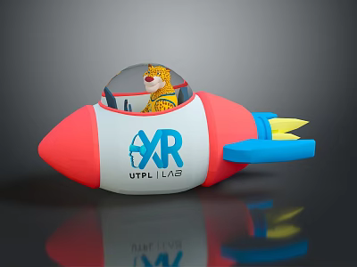 Cartoon Rocket Model Featuring Tiger Inside and XR UTP LABS Logo Red White Yellow Tail 3d model